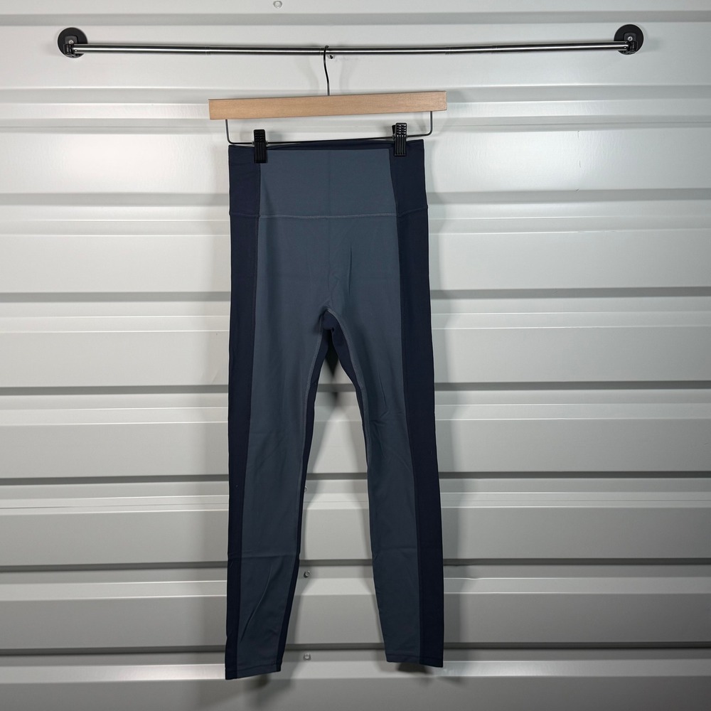 Athleta Womens High Rise‎ Colorblock Yoga Leggings Navy Slate Blue Size L